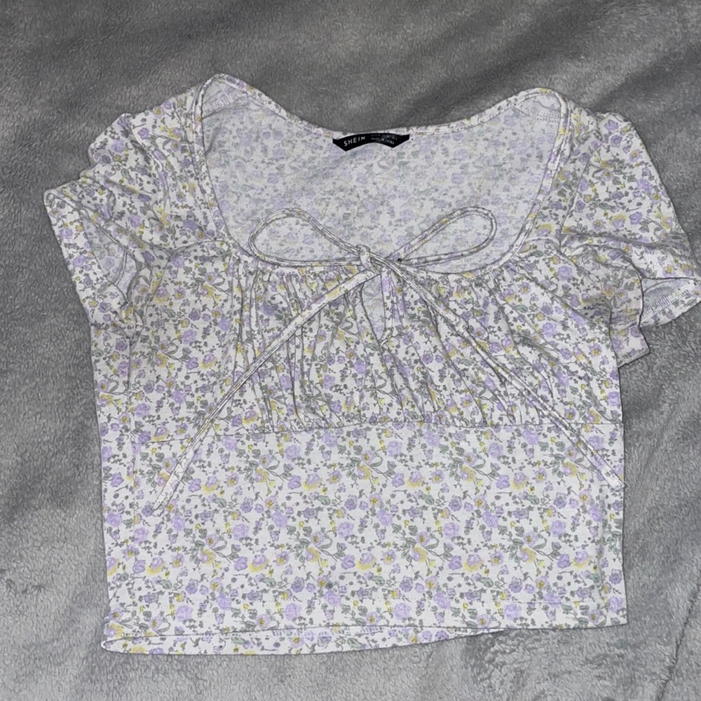 Purple flowered tie top
